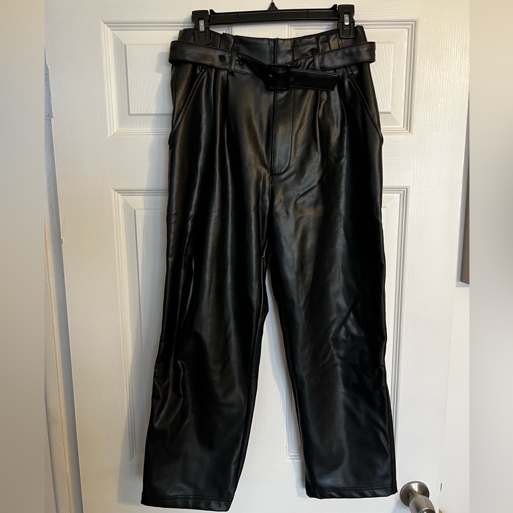 Abercrombie & Fitch Vegan Leather Paperbag Belted Ankle Pants
